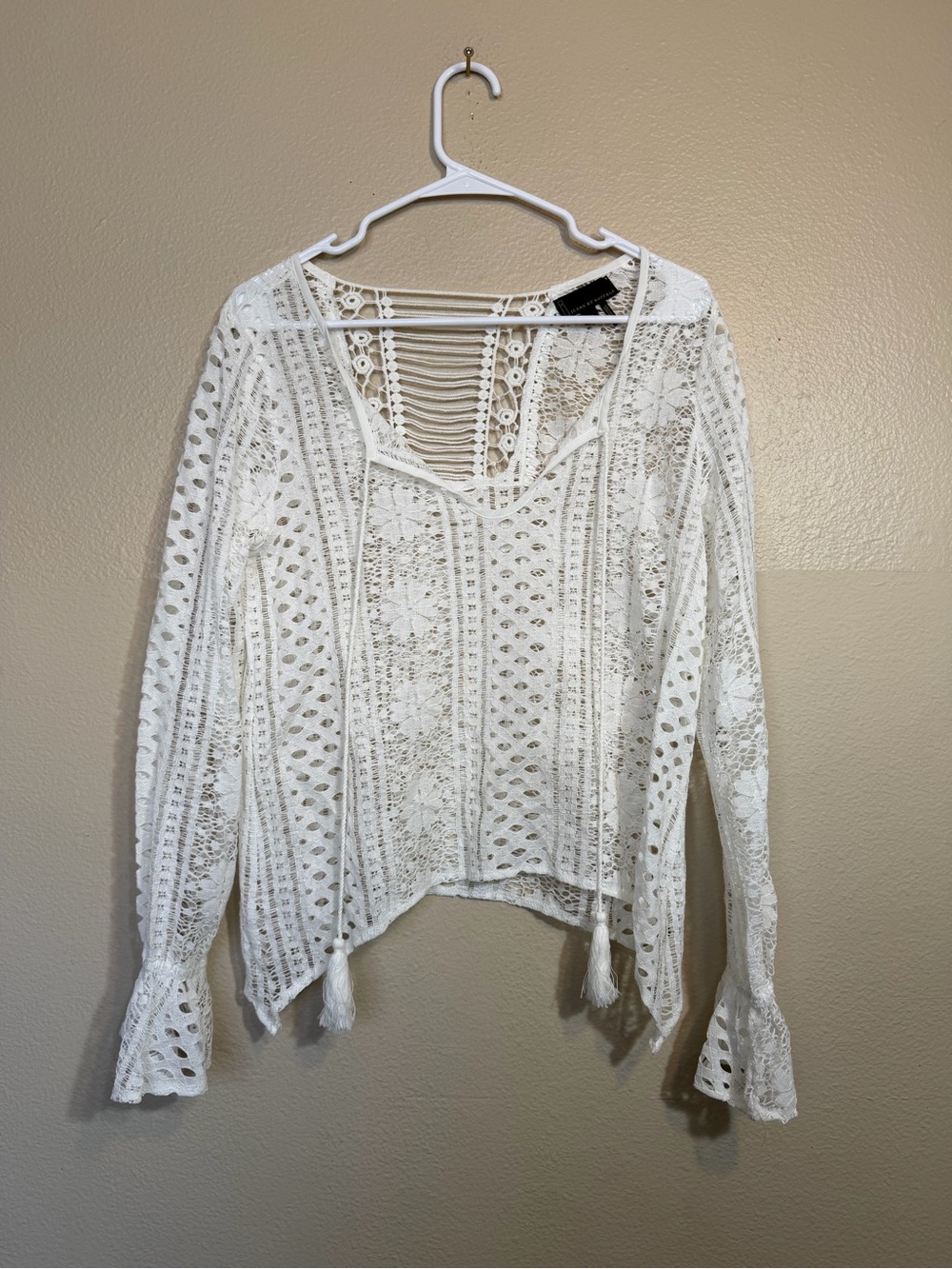 Jeans By Buffalo White Lace Long Sleeve Boho Peasant Fairy Festival Blouse Top